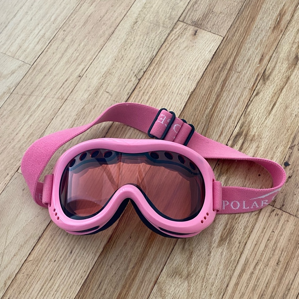 Pink kids ski goggles